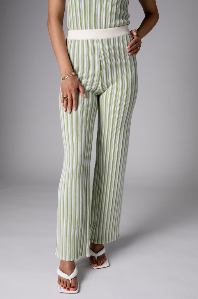 STRIPED HIGH WAIST KNIT PANT