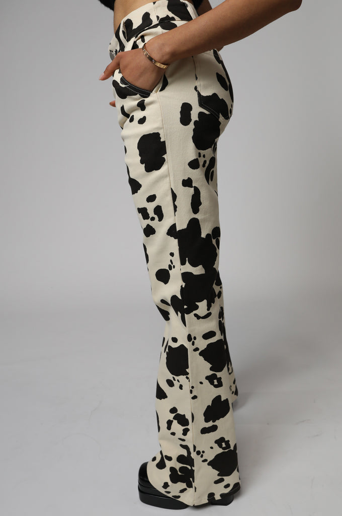 COW PRINT FLARED PANT