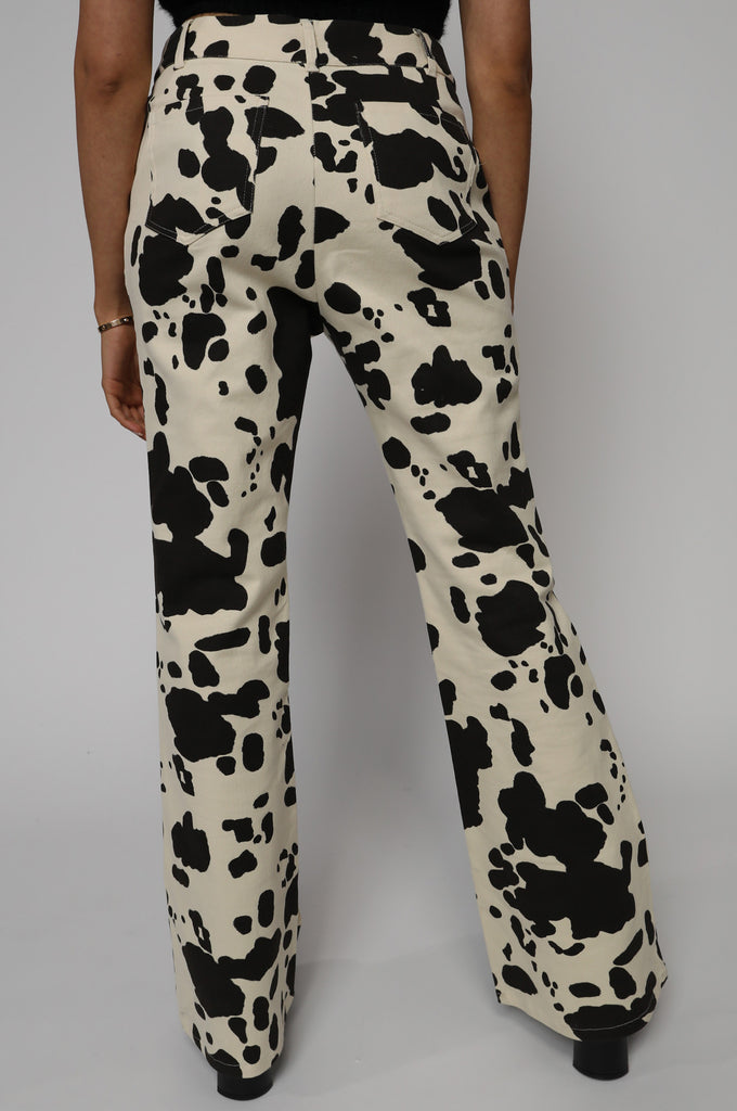 COW PRINT FLARED PANT