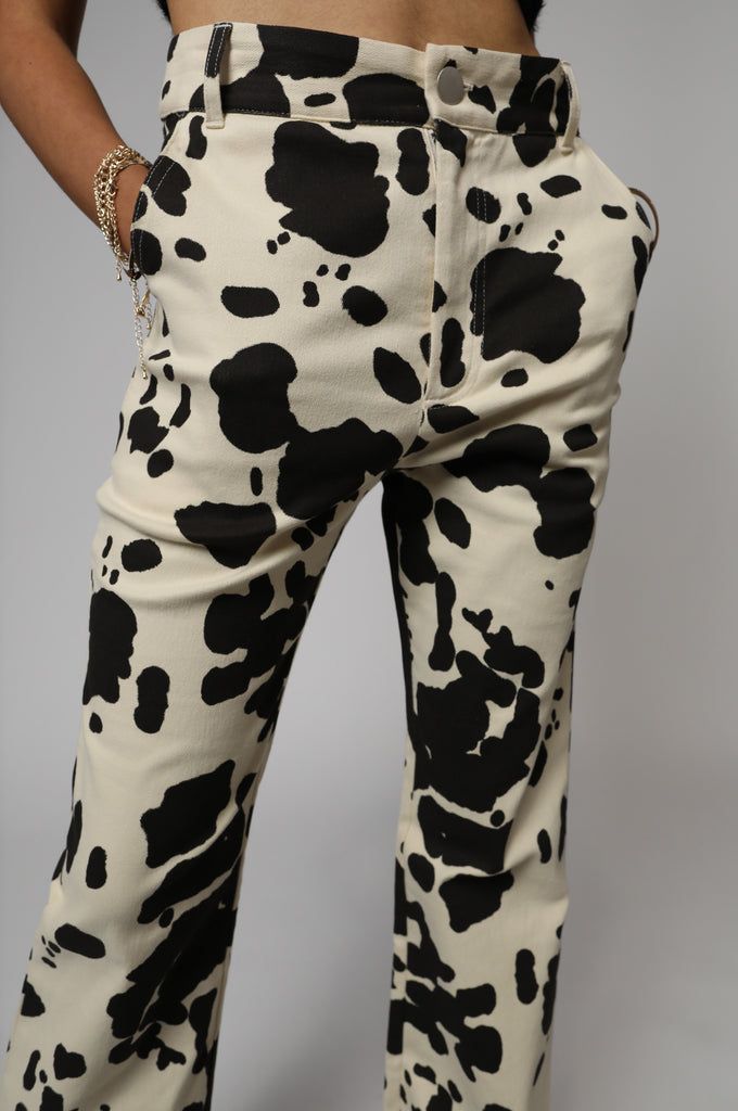 COW PRINT FLARED PANT