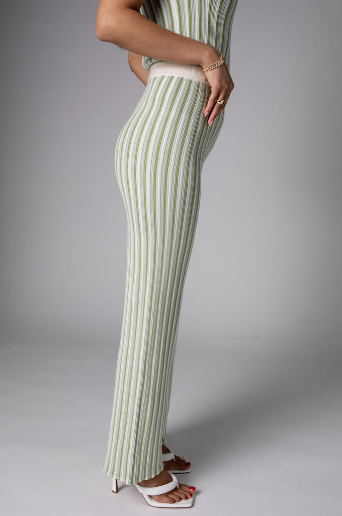 STRIPED HIGH WAIST KNIT PANT