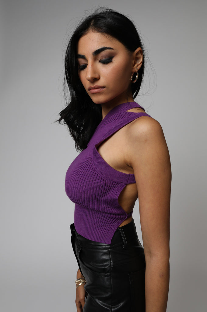 ONE SHOULDER GRAPE KNIT